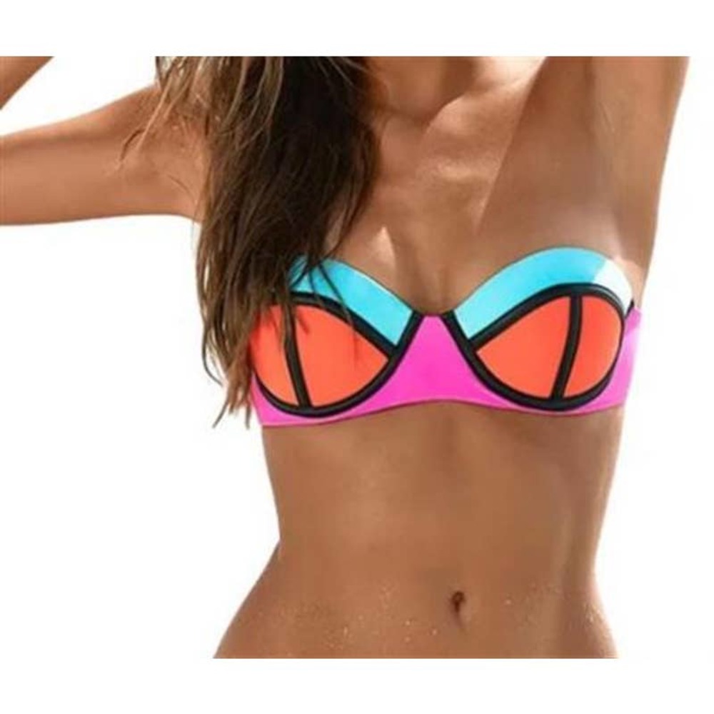 PilyQ Neon Colorblock Bandeau Bikini Top Women's Large